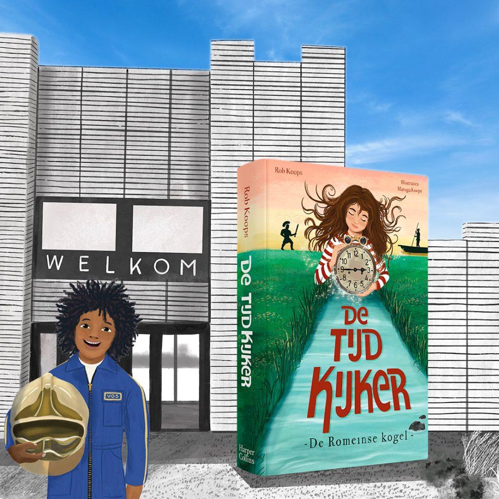 Op zaterdag 27 juni is het zo ver!
Dan is de interactieve boekpresentatie van het nieuwste boek van Rob Koops: De Tijdkijker - De Romeinse Kogel in Castellum Hoge Woerd.
Er zijn twee rondes met hetzelfde programma: eentje om 14 uur en eentje om 16 uur. Zorg dat je een kwartier voor tijd aanwezig bent.
Wat gaan we doen?
We brengen een bezoek aan de Romeinse uitkijktoren waar Romeinse soldaten de wacht houden. Archeoloog Erik Graafstal geeft uitleg bij het gigantische schip De Meern I. En schrijver Rob Koops geeft boven op het Castellum uitleg op de plek waar Maud haar tijdreis is begonnen naar het jaar 122 na Christus. Het jaar waarin Keizer Hadrianus ons land bezocht.
Heel erg leuk als je ter plekke een exemplaar (of exemplaren) wilt kopen van De Romeinse Kogel (19,99). Boekhandel KEES Terwijde is aanwezig. Uiteraard signeert Rob graag alle boeken.
Voor de liefhebbers is er een gratis bolletje heerlijk Lemon Pie ijs van IJssalon ZOMERS. Het lievelingsijs van Maud uit De Tijdkijker
De toegang is gratis. Maar meld je wel aan. En we rekenen op je komst. Voor iedereen die komt is er sowieso een gratis poster van De Tijdkijker.